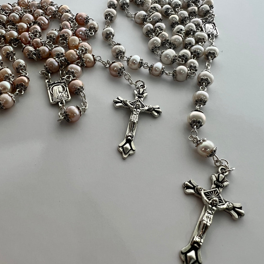 White Natural Fresh Water Pearl Bead Rosary
