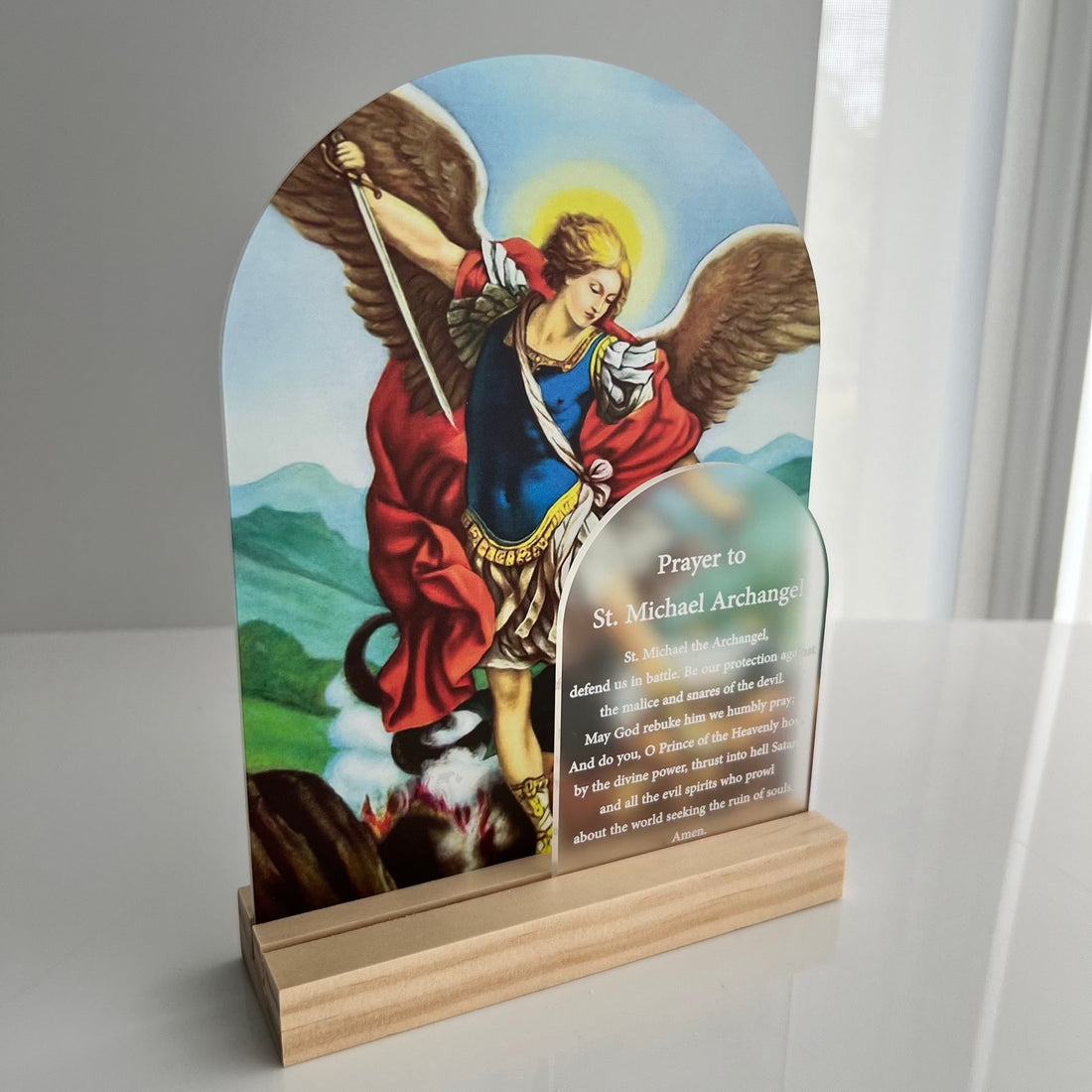 Saint Prayer Plaque with Wooden Base
